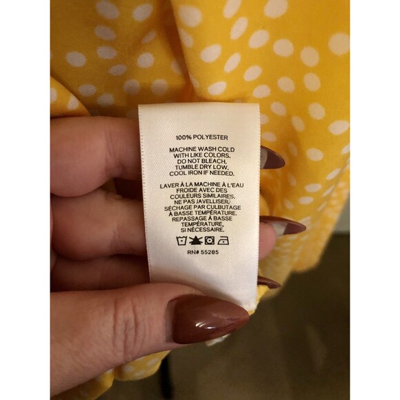 Express Yellow White Polka Dot V-Neck Cinched Blouse Size Medium NEW - Picture 6 of 6